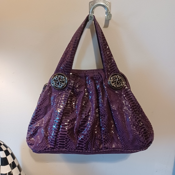 Gorgeous Purple Snakeski Print Handbag Satchel Excellent Condition. - Picture 2 of 10